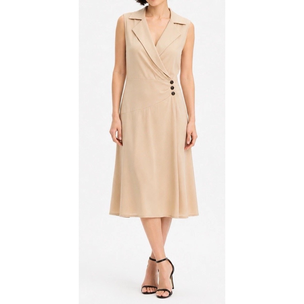 NWT Grace Karin Gold Dress Notched Lapel Women's Size Medium Beige